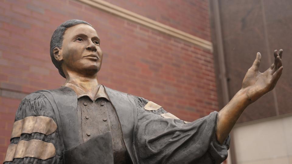 A close view of the Dr. Lulu Merle Johnson statue.