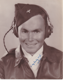 Marion Johnsoni's Air Force ID photo with his headseat on