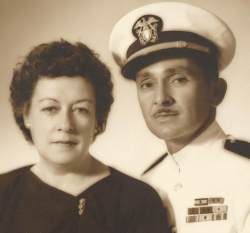 Robert Marechal wearing his Navy uniform next to his wife, Leona