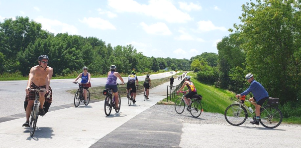 Bicyclists on the Mehaffey Bridge Trail 